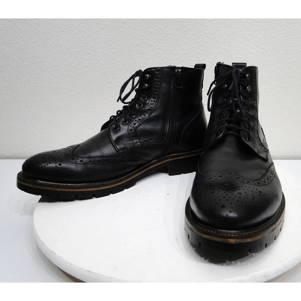 Johnston & Murphy Cody Wingtip Zip Boot Black Leather XC Flex 20-5521 Mens 9.5 M